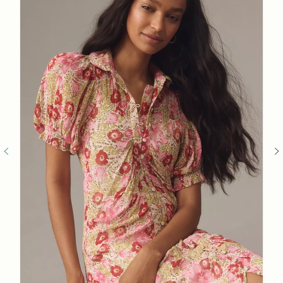 NWT By Anthropologie Puff-Sleeve Ruched Mesh Midi Shirt Dress SIZE 4P - Picture 3 of 4